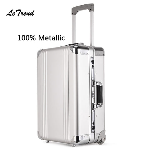 Letrend New 100% Metal Rolling Luggage Men Business Document Bag Trolley 20 Inch Boarding Box