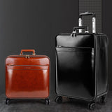 High Quality Male/Female Genuine Leather Travel Bag Cowhide Commercial Universal Wheels Trolley