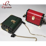 New Style Genuine Leather Fashion Rivets Box Shape Buckle Ladies Chain Purse Shoulder Bag Women'S