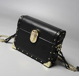 New Style Genuine Leather Fashion Rivets Box Shape Buckle Ladies Chain Purse Shoulder Bag Women'S