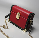 New Style Genuine Leather Fashion Rivets Box Shape Buckle Ladies Chain Purse Shoulder Bag Women'S
