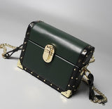New Style Genuine Leather Fashion Rivets Box Shape Buckle Ladies Chain Purse Shoulder Bag Women'S
