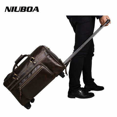 Genuine Leather Men Bags Natural Cowhide Travel Bags With Drawbar Fashion Business Bags Male