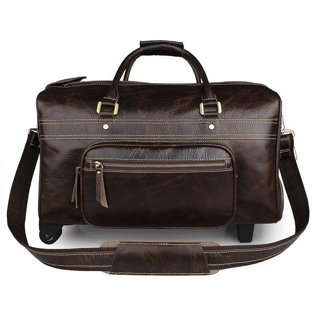 Genuine Leather Men Bags Natural Cowhide Travel Bags With Drawbar Fashion Business Bags Male