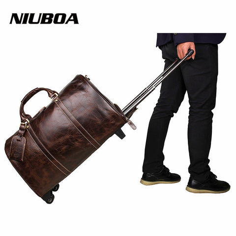 Genuine Leather Men Bags 100% Cowhide Drawbar Travel Bags Fashion England Style Business Luggage