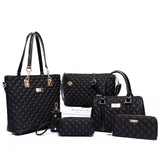 Ttou Women Fashion Diamond Lattice Handbag Set 6Pcs Patchwork Composite Bag Female  Vintage