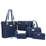 Ttou Women Fashion Diamond Lattice Handbag Set 6Pcs Patchwork Composite Bag Female  Vintage