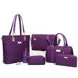 Ttou Women Fashion Diamond Lattice Handbag Set 6Pcs Patchwork Composite Bag Female  Vintage