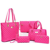 Ttou Women Fashion Diamond Lattice Handbag Set 6Pcs Patchwork Composite Bag Female  Vintage
