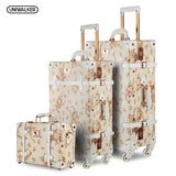 3Pc/Set Lightweight Vintage Print 3 Piece Luggage Set 20" 26" & 13'' Cosmetic Case Womentravel Bags