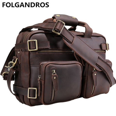 Folgandros Men'S Genuine Leather Briefcase Business Laptop Bag Carry On Tote Handbag Cowhide