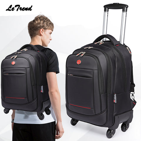 Letrend Rolling Luggage Spinner Backpack Shoulder Travel Bag High Capacity Suitcase Wheels