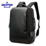 15.6 Inch Notebook Backpack Black Contractive Leather Backpack For Men Usb Charging Male Travel