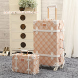 20" - 26" Spinner Wheels Pink Grating Valise Bagages Pu Leather Suitcase Women Trunk Vintage