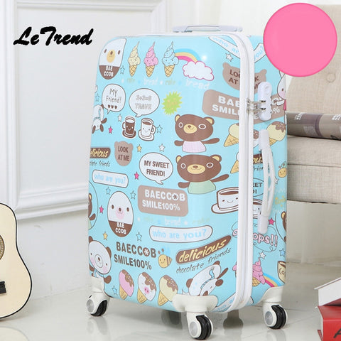 Letrend Cute Bear Student Rolling Luggage Spinner Children Cartoon Trolley Suitcase Wheels 20