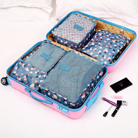 6Pcs/Set Travel Storage Bag Luggage Arrange Bag Floral Print Comestic Makeup Bag Washing Pouch