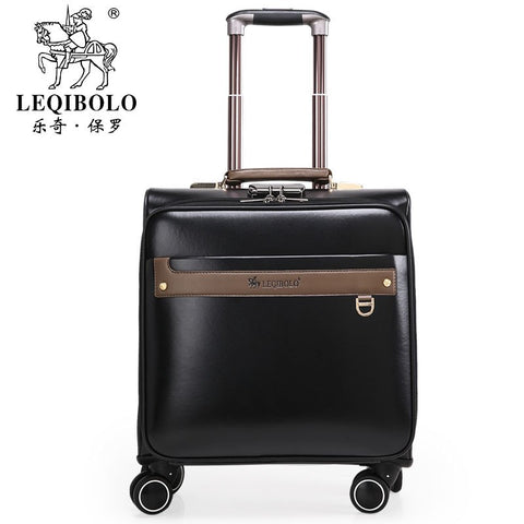 Wholesale!16Inch Pu Trolley Luggage Bags On Universal Wheels With Rod,Black/Brown/Red/Blue