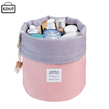 Fashion Barrel Shaped Travel Cosmetic Bag Make Up Bag Drawstring Elegant Drum Wash Kit Bags