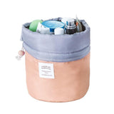 Fashion Barrel Shaped Travel Cosmetic Bag Make Up Bag Drawstring Elegant Drum Wash Kit Bags