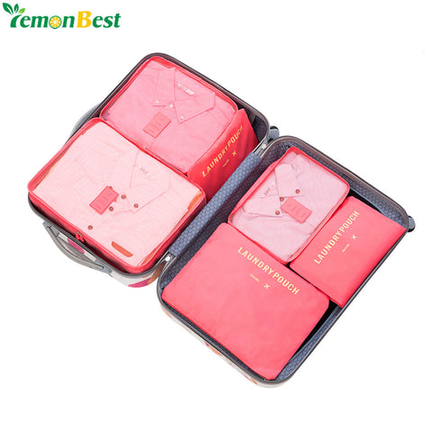 6Pcs/Set Portable Travel Cosmetics Clothes Storage Bag Set Waterproof Makeup Luggage Organizer