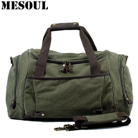 Men Duffle Bag Canvas Carry On Weekend Bag Male Tote Overnight Multifunction Military Large