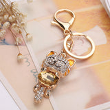 Rhinestone Alloy Cat Sparkling Charm Keychain Bag Handbag   Key Pendant