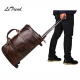 Letrend Brown High-Grade Genuine Leather Travel Bag High-Capacity Men Luxury Rolling Luggage
