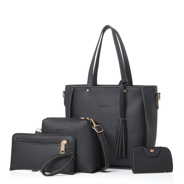 Women Bag Set Top-Handle Big Capacity Female Tassel Handbag Fashion Shoulder Bag Purse Ladies Pu