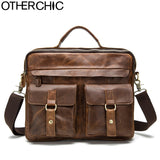 Otherchic Fashion Genuine Leather Men Briefcase Men'S Messenger Bags 14" Laptop Business Shoulder
