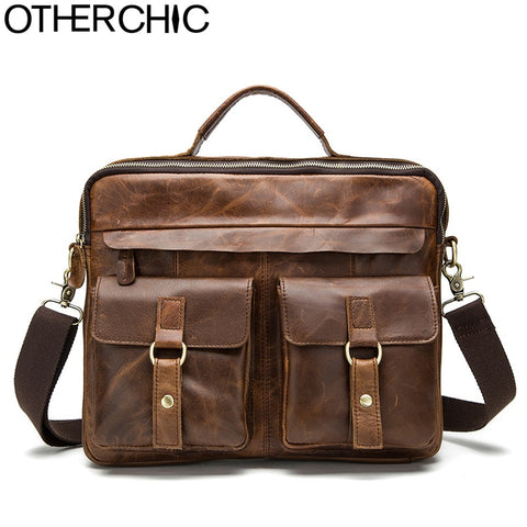 Otherchic Fashion Genuine Leather Men Briefcase Men'S Messenger Bags 14" Laptop Business Shoulder