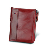 Hot!! Crazy Horse Genuine Leather Men Wallets Credit Business Card Holders Double Zipper Cowhide