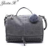 Yeetn.H  Nubuck Leather Women Messenger Bag Large Capacity Rivet Vintage Female Top-Handle Bags