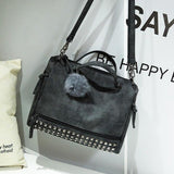 Yeetn.H  Nubuck Leather Women Messenger Bag Large Capacity Rivet Vintage Female Top-Handle Bags