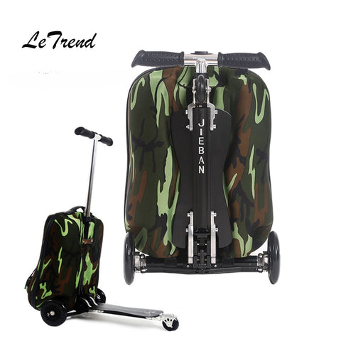 Letrend Skateboard Rolling Luggage Casters Detachable Backpack Men Carry On Trolley Suitcases Wheel