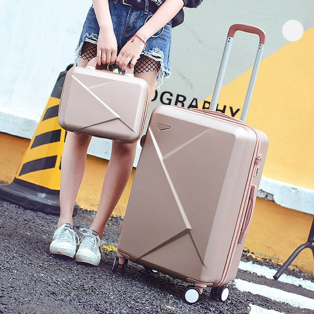 Letrend Women Suitcases Wheel Trolley Rolling Luggage Set Spinner Vintage Password Travel Bag