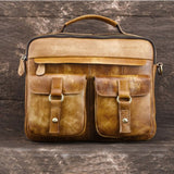Genuine Tanned Leather Men Top-Handle Bag Briefcase Crossbody Shoulder Computer Pack High Quality
