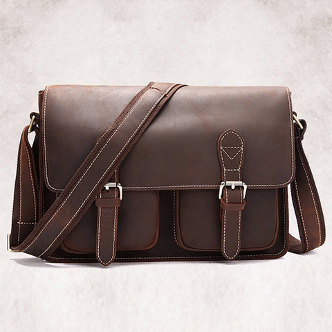 Crazy Horse Cowhide Shoulder Bag Men Messenger Briefcase Travel Casual Vintage Designer Genuine