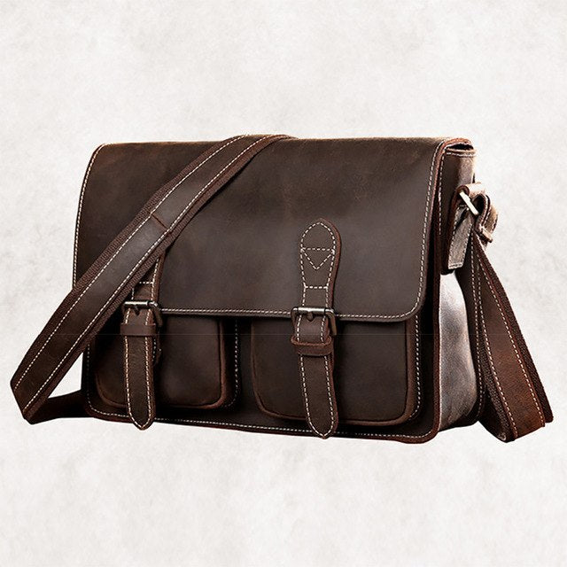 Crazy Horse Cowhide Shoulder Bag Men Messenger Briefcase Travel Casual Vintage Designer Genuine