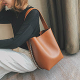 Brand Design Women Shoulder Bag Large Capacity Chain Bucket Handbags Quality Pu Leather Women'S