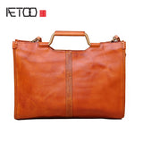 Aetoo Female Bag Rectangular Cross Section Simple Retro Pattern Leather Leather Tanned Leather