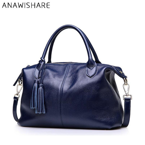 Anawishare Women Handbag Genuine Leather Shoulder Bag Cowhide Real Leather Ladies Totes Cow Leather