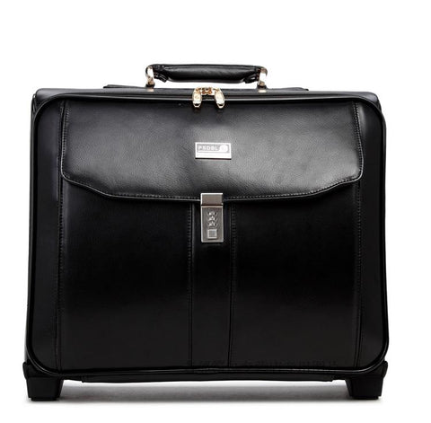 High Quality Commercial Travel Bag Luggage 16 Black Cowhide Portable Genuine Leather Trolley