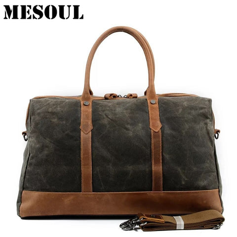 Mesoul Big Travel Duffle Bags Men Large Capacity Leather Canvas Bag Tote High Quality Waterproof