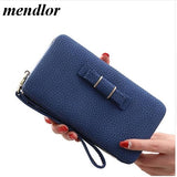 Colorful Bowknot Pendant Pu Leather Long Design Women Wallet Coin Purse Ladies Handbag Day Clutch