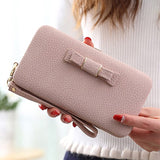 Colorful Bowknot Pendant Pu Leather Long Design Women Wallet Coin Purse Ladies Handbag Day Clutch