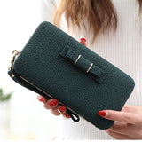 Colorful Bowknot Pendant Pu Leather Long Design Women Wallet Coin Purse Ladies Handbag Day Clutch