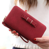 Colorful Bowknot Pendant Pu Leather Long Design Women Wallet Coin Purse Ladies Handbag Day Clutch