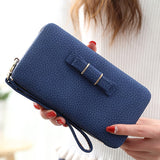 Colorful Bowknot Pendant Pu Leather Long Design Women Wallet Coin Purse Ladies Handbag Day Clutch