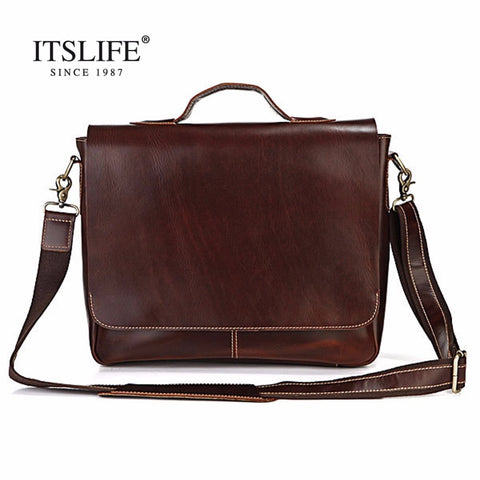 New Mens 100% Genuine Leather Bag For Men Dark Brown Briefcases Portfolio Handbag Cowhide