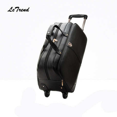 Letrend 100% Genuine Leather Travel Bag Rolling Luggage Spinner Suitcases Wheel 20 Inch Carry On